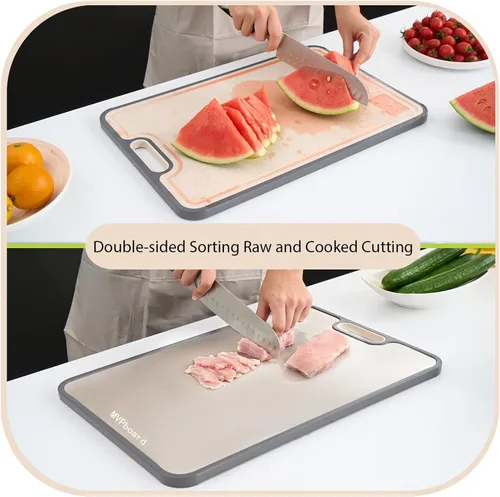Vista 7 de Tablas de cortar de titanio para cocina de doble cara, tabla de cortar de doble cara de grado alimenticio, titanio puro y paja de trigo, apta