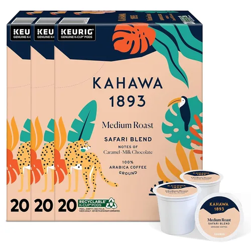 Vista 11 de Kahawa 1893 Café de Tostado Medio K-Cup Pods Mezcla Safari (20 Unidades) - Visto en Shark Tank, Alto en Antioxidantes, Naturalmente Dulce