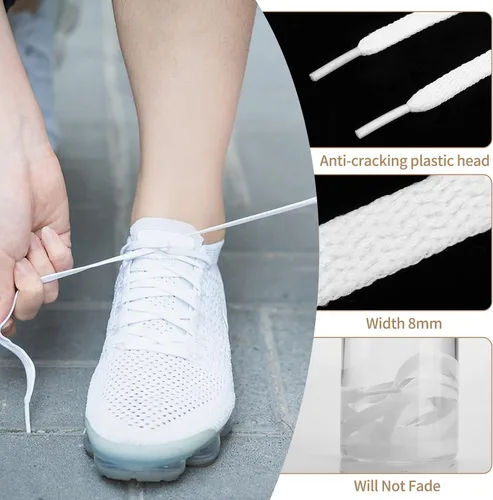 Vista 2 de 3 pares de cordones planos para zapatos deportivos, cordones planos de 516 pulgadas de ancho y 47 pulgadas de largo, cordones blancos de repuesto