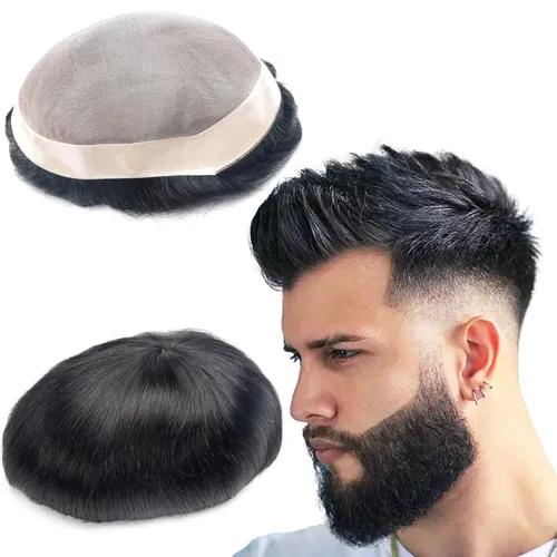 Vista 16 de Toupee - Sistema de reemplazo de cabello para hombres, cabello humano real, 5 x 7 pulgadas, base de encaje mono, extensión duradera para hombre
