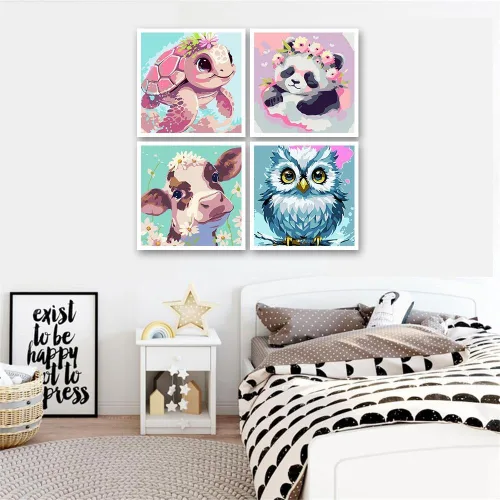 Vista 6 de FQOVKYN Paquete de 4 pinturas por números para niños, kit de pintura por números de animales lindos para adultos principiantes, pintura acrílica