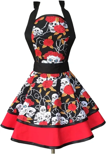 Vista 11 de Hyzrz Delantales retro de algodón hechos a mano para mujeres y niñas, delantal de cocina para tartas, cocina, regalo de madre (negro)