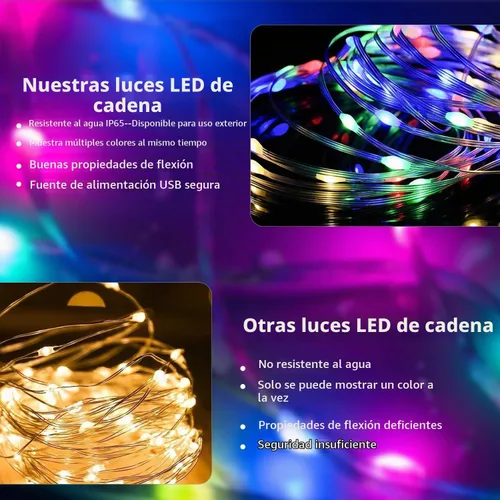 Vista 3 de dalattin Luces LED de 32.8 pies, luces de hadas inteligentes RGB IIC 100 LED, más de 130 modos de escena navideña, IP65 impermeable y sincronización
