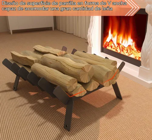 Vista 4 de Rejilla de chimenea de 17 ″, soporte para troncos de chimenea, rejilla de estufa de leña, negro