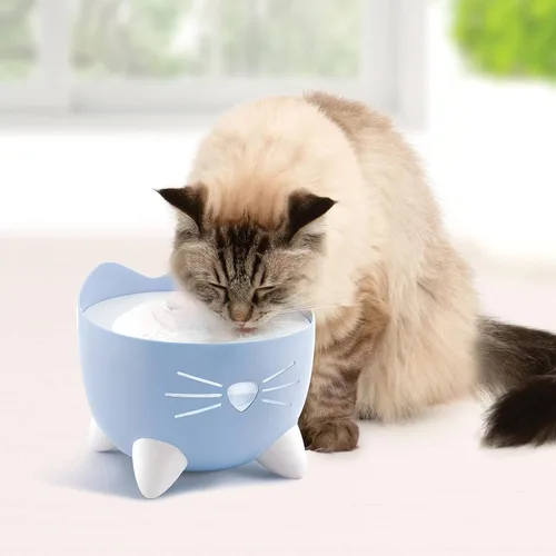 Vista 3 de Catit PIXI - Fuente de agua para gatos con triple filtro y opciones ergonómicas para beber, color azul