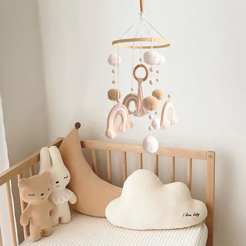 Vista 4 de Móvil neutral del bebé del arco iris del boho para la decoración móvil del cuarto de la cuna