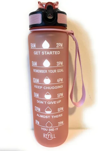 Vista 4 de Botella de agua motivacional con marcadores de tiempo (rosa claro/verde azulado)