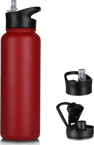 Vista 9 de Botella de agua aislada de 64 onzas con tapas de pajita y boquilla, jarra de agua de acero inoxidable de medio galón con mango de paracord, vacío