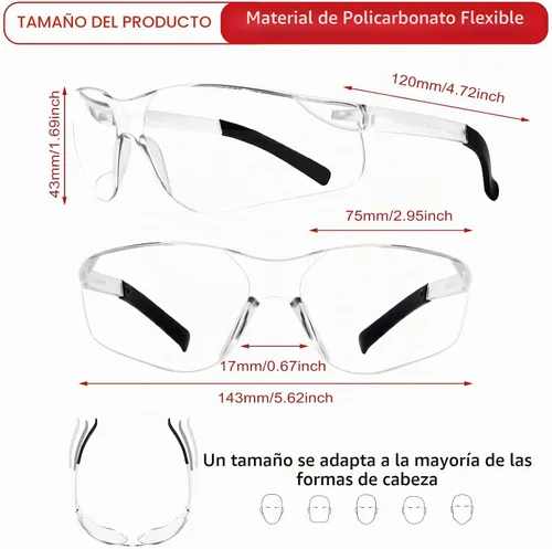 Vista 4 de Gafas de seguridad transparentes a granel de 100, gafas de protección ANSI Z87.1 con resistencia a arañazos e impactos para construcción