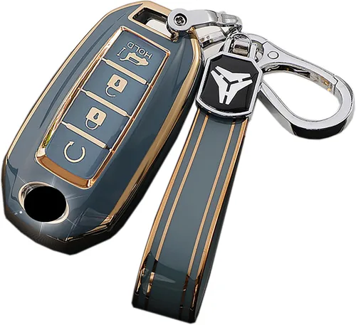 Vista 3 de ontto Funda de llave de 4 botones compatible con Infiniti Key Fob Shell Anti-arañazos TPU Key Skin para Q50 Q60 QX50 QX55 QX60 2019 en adelante Beige