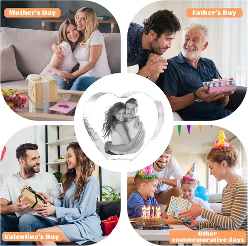 Vista 8 de Foto de cristal 3D, regalos románticos personalizados para mujeres, esposa, hombres, mamá, padre, ella, él, papá, parejas, vidrio óptico grabado