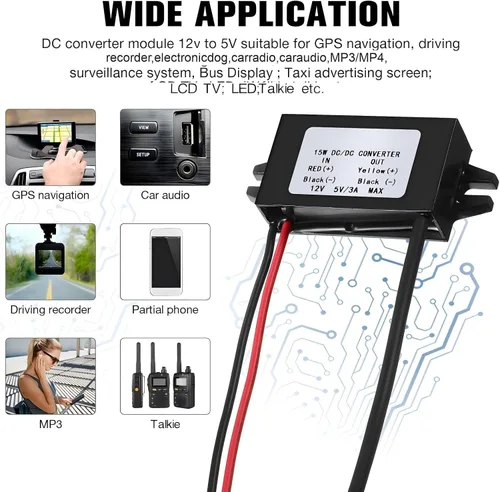 Vista 6 de Weewooday 12 V a 5 V convertidor DC módulo buck adaptador de alimentación USB convertidor de alimentación para coche regulador (1 pieza)