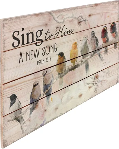 Vista 3 de Sing to Him a New Song Perched Birds on a Limb - Letrero de madera para pared (24 x 14 pulgadas)