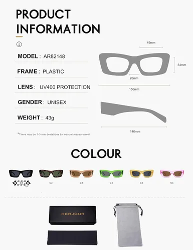 Vista 5 de HERJOUR Gafas de sol rectangulares de moda para mujeres y hombres, estilo retro de los años 90, montura gruesa, color nude, gafas de sol gruesas