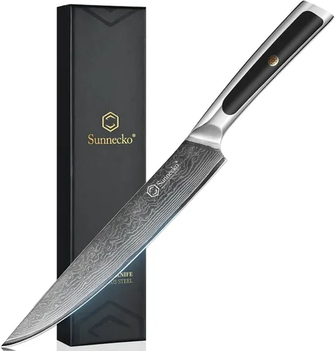 Vista 8 de Sunnecko Cuchillo de pelar de 3.5 pulgadas, cuchillo para frutas con hoja de acero damasquino VG-10 de 67 capas, cuchillo pequeño para pelar