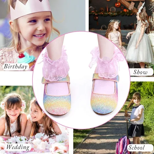 Vista 5 de ADAMUMU Zapatos de vestir para niñas, zapatos brillantes para niñas, zapatos de vestir para uniforme escolar de princesa Mary Jane, zapatos