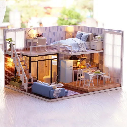 Vista 3 de Kit de casa de muñecas en miniatura con muebles, a prueba de polvo y movimiento de música