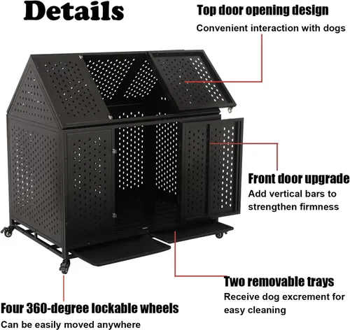 Vista 4 de Jaula indestructible para perros de 44 pulgadas, resistente y de alta ansiedad, a prueba de golpes, jaula de techo puntiaguda de metal para perros