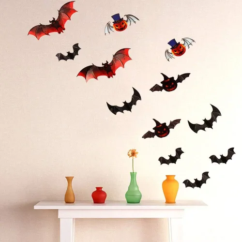 Vista 3 de 12 calcomanías de pared extraíbles para decoración mural 3D, calcomanías de murciélago para ventana de Halloween, vinilo decorativo para decoración