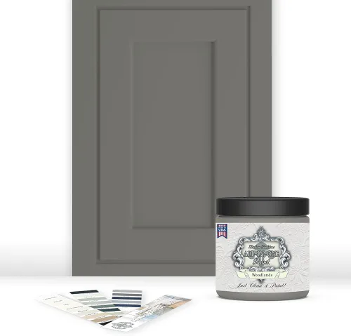 Vista 195 de Pintura TODO EN UNO, Abbey (gris cálido), Muestra de 8oz - Pintura duradera para gabinetes y muebles. Imprimación y capa superior incorporadas,