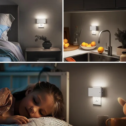 Vista 7 de Briignite Luces nocturnas enchufables a la pared, paquete de 2, luz nocturna LED con sensor de luz del atardecer al amanecer, luz nocturna regulable