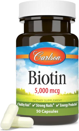 Vista 5 de Carlson - Biotina, 5000 mcg, cabello saludable, uñas fuertes y producción de energía, 50 cápsulas