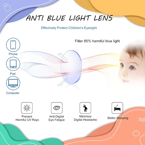 Vista 4 de VisionGlobal Lentes de bloqueo de luz azul para niños, antifatiga ocular y borrosos, gafas de computadora, antirreflejos