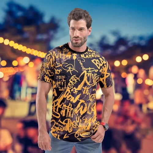 Vista 5 de DEOLAX Camiseta de moda con cuello redondo para hombre, camiseta casual de ajuste seco, camiseta de manga corta, para entrenamiento, hip hop