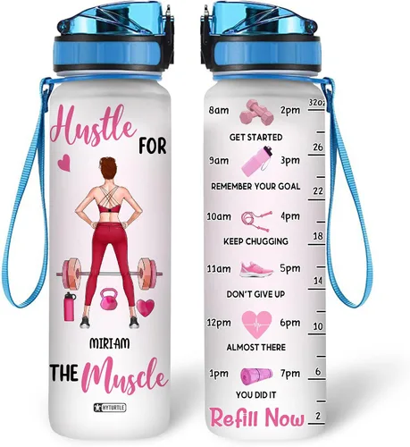 Vista 10 de Hyturtle Botella de agua motivacional personalizada de 32 onzas con objetivos de fitness de 1 litro, nombre personalizado con marcador de tiempo