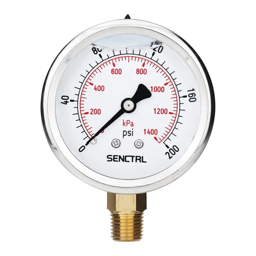 Vista 12 de SENCTRL Medidor de baja presión relleno de líquido de aceite de silicona al vacío de 30 inHg, tamaño de dial de 2.5", montaje inferior NPT de 1/4