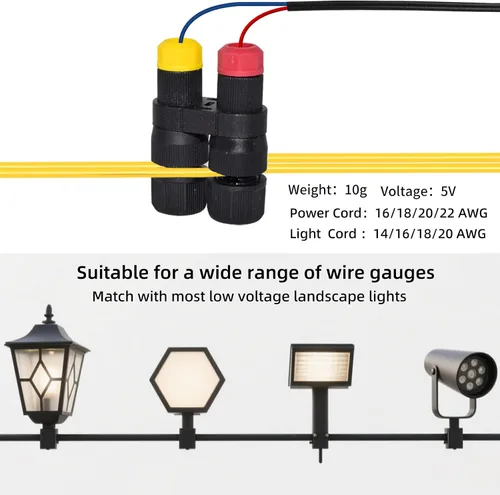 Vista 4 de 2 conectores de cable de bajo voltaje, conector de cable de alimentación para luz de paisaje al aire libre, calibre 12-18 para luces de camino