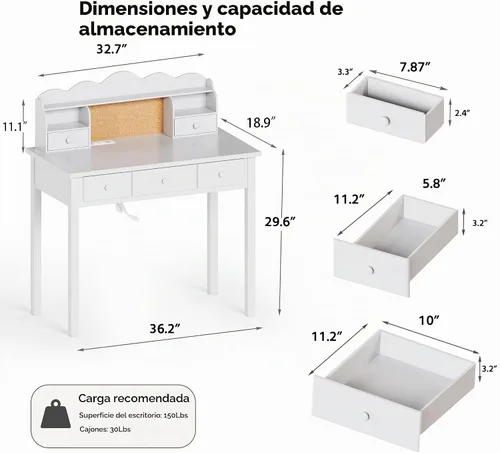 Vista 2 de FUNKOCO Muebles de Oficina en Casa Escritorio de Escritura, Estación de Trabajo para Computadora de 36 Pulgadas con Estante Superior Desmontable 1