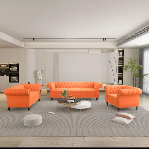 Vista 14 de QHITTY Juego de 2 piezas para sala de estar, Sofá Seccional Chesterfield Silla Contemporáneo Tapizado de Terciopelo Loveseat Juego de Sofás