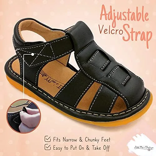 Vista 4 de Zapatos con para bebé de Little Mae's Boutique, color marrón, negro o azul marino, sandalias cerradas, zapatos ideales para caminar para bebés
