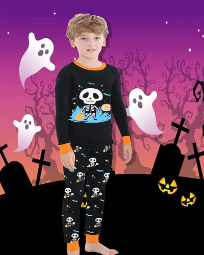 Vista 2 de Joyond Halloween Pajamas for Boys Girls, Cotton Toddler Kids Pjs Long Sleeve Sleepwear Size 2T-14Years