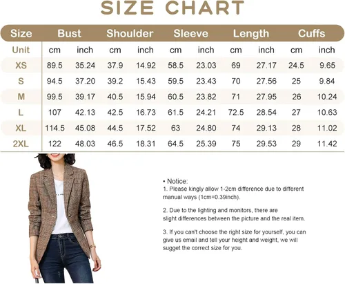 Vista 5 de ebossy Chaqueta de gallo con solapa y 2 botones para mujer, chaqueta a cuadros de pata de gallo