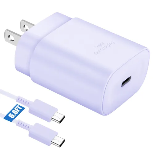 Vista 21 de Kit de cargador súper rápido tipo C, bloque de cargador de teléfono Android PD de 25 W PD USB C y cable de carga C de 5 pies, cable de carga rápida