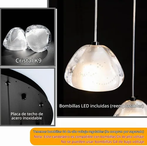 Vista 5 de Lámpara colgante moderna de cristal para isla de cocina, comedor, dormitorio, pasillo, color negro