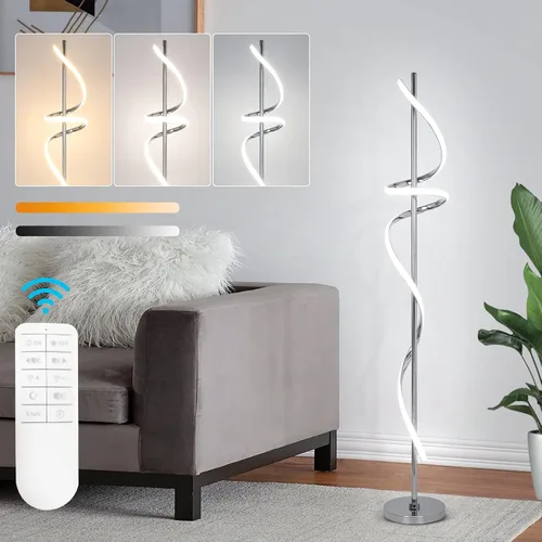Vista 12 de EIDISUNY Lámpara de pie moderna para sala de estar, lámparas de pie LED en espiral de 3 colores con control remoto e interruptor de pie, lámpara