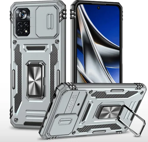 Vista 11 de Funda resistente para Xiaomi Poco X4 Pro 5G con funda protectora de cámara para Poco X4 Pro 5G, a prueba de golpes, con soporte de anillo magnético