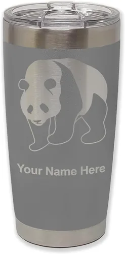 Vista 15 de LaserGram Vaso aislado al vacío de 20 onzas, oso panda, grabado personalizado incluido (negro)