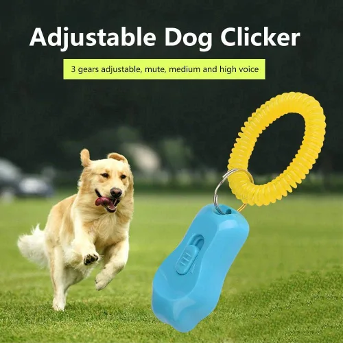Vista 5 de Clicker de entrenamiento ajustable de 3 engranajes para perros y mascotas, con forma de pata, duradero, ligero, con correa de muñeca para gatos