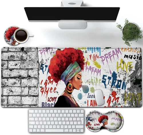 Vista 9 de Alfombrilla de mouse grande para juegos, protector de escritorio impermeable extendido (31.5 x 11.8 pulgadas), ergonómico de espuma viscoelástica