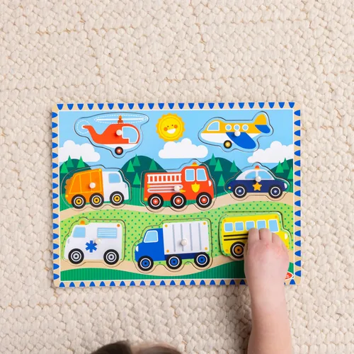 Vista 3 de Rompecabezas de madera con imágenes vehículos de Melissa & Doug, Multicolor