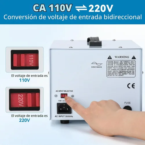 Vista 5 de Transformador de voltaje de 3000 W, convertidor de potencia de 110 V/120 V y 220 V/240 V, regulador toroidal de 4 salidas, protección contra