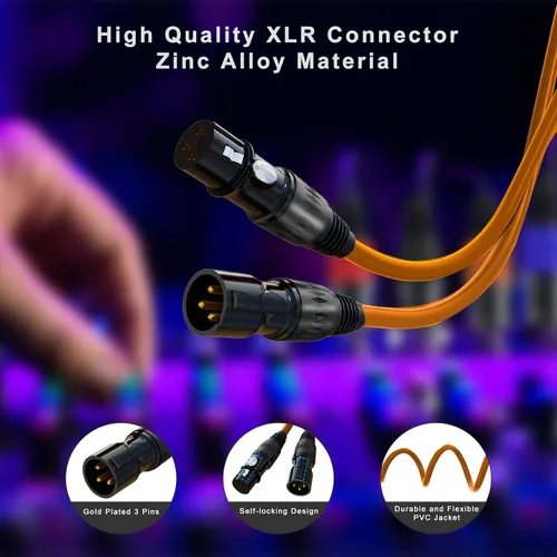 Vista 4 de Cables XLR, cable de micrófono de 3 pies, paquete de 10 unidades, XLR macho a hembra chapado en oro de 3 pines, cable de 10 colores, cable