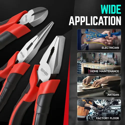 Vista 10 de DNA Motoring TOOLS-00063 - Juego de alicates de 3 piezas, alicates Linesman de 6.5 pulgadas con mandíbulas duraderas, dientes fresados, junta