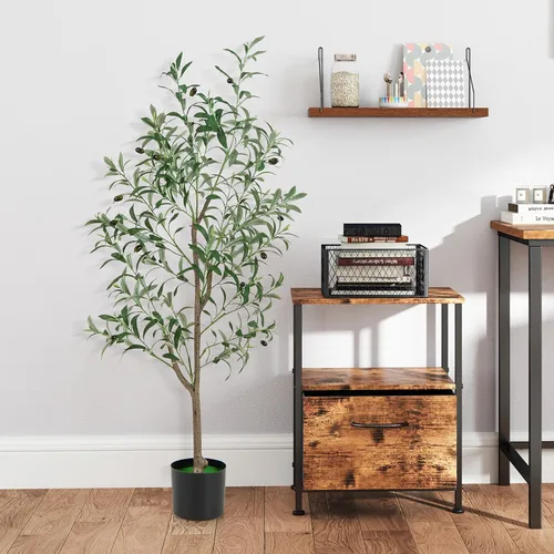 Vista 3 de GOFLAME Paquete de 2 olivos artificiales, árbol de seda de olivo sintético en maceta de 4.5 pies con ramas y frutas realistas, plantas verdes falsas