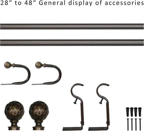 Vista 2 de Barra de cortina de 1 pulgada con remates de bola geográfica, 28 a 48 pulgadas, bronce Pompeya