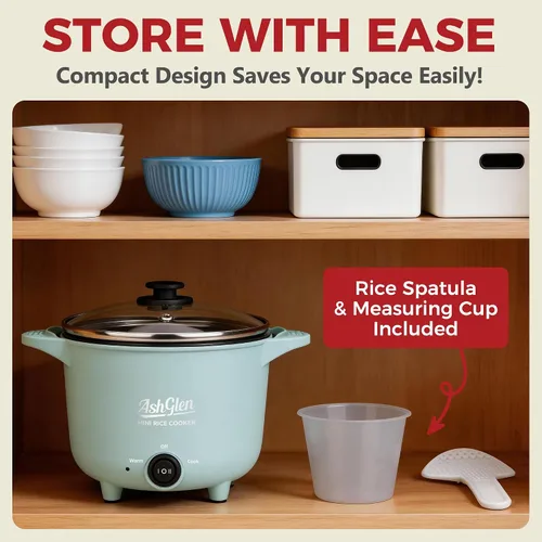 Vista 5 de AshGlen Arrocera pequeña de 2 tazas sin cocer / 4 tazas cocidas, mini olla eléctrica, mini olla eléctrica, olla arrocera de cerámica, vaporizador